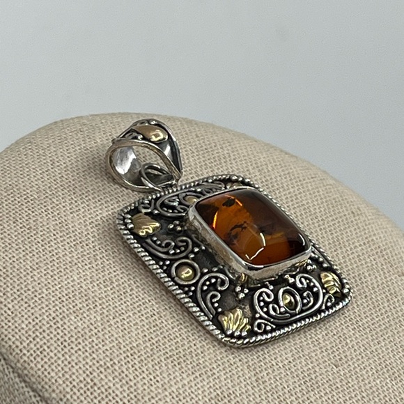 Rare Vintage BA Bali Suarti Amber Pendant Sterling Silver & 18K Gold - Picture 3 of 16